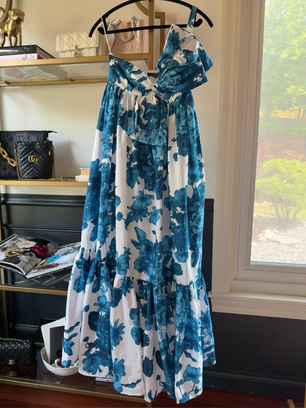 ATSÜ Blue White Floral One Shoulder Maxi Dress NWT XS $248
